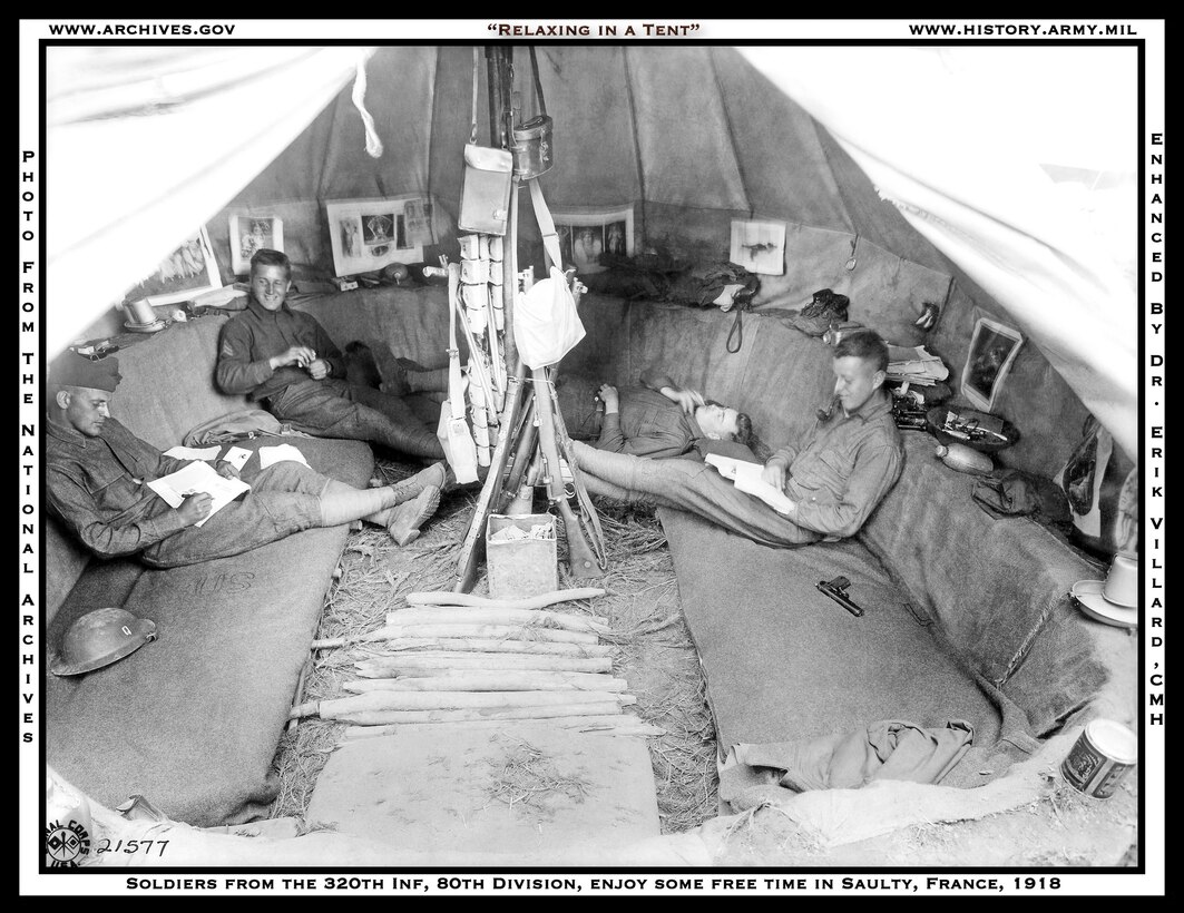 soldiers relaxing in a tent